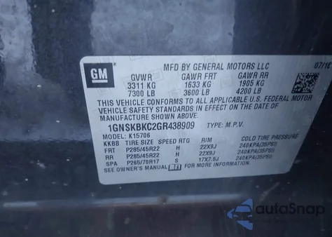 2016 Chevrolet Tahoe Lt z USA, uszkodzony, nr VIN 1GNSKBKC2GR438909